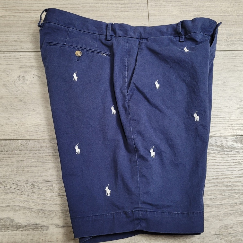 🐎POLO Ralph Lauren Allover Pony 9" Stretch Classic Fit Chino Shorts Blue Men 36 - Picture 9 of 16